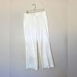 Rena Lange Designer Cream Front Pleat Dress Pants Cotton High Waist Size 12